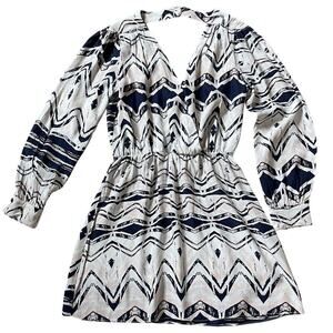 Parker 100% Silk Dress | Chevron Aztec Print, Open Back, Boho, Size M, MSRP $340
